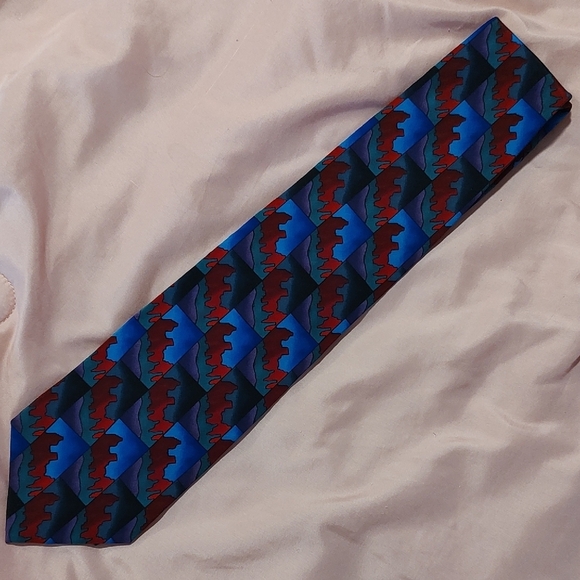 J. Garcia Silk Abstract Tie in Blue, Red, and Purple 4" Made in USA. - Picture 2 of 4